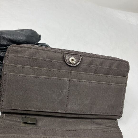 Etiennne Aigner Wallet Logo Fabric With Leather Trim Brown - Picture 15 of 16